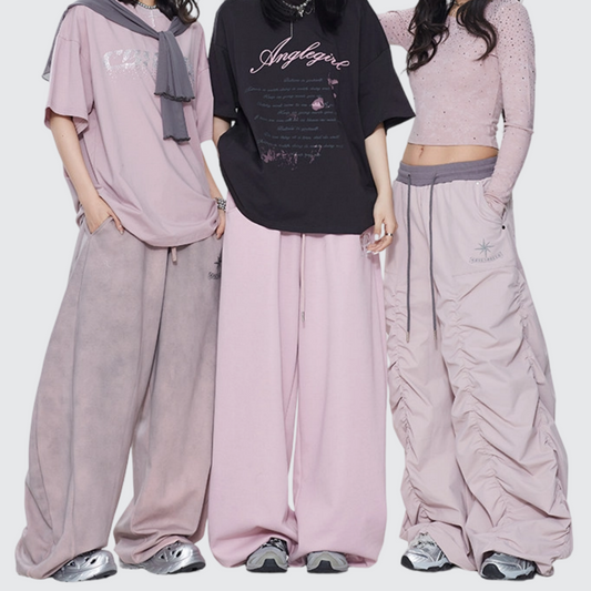 REINAREA New Spring Summer Women Sweet Cool Pink Series American Street Style Sports Pants