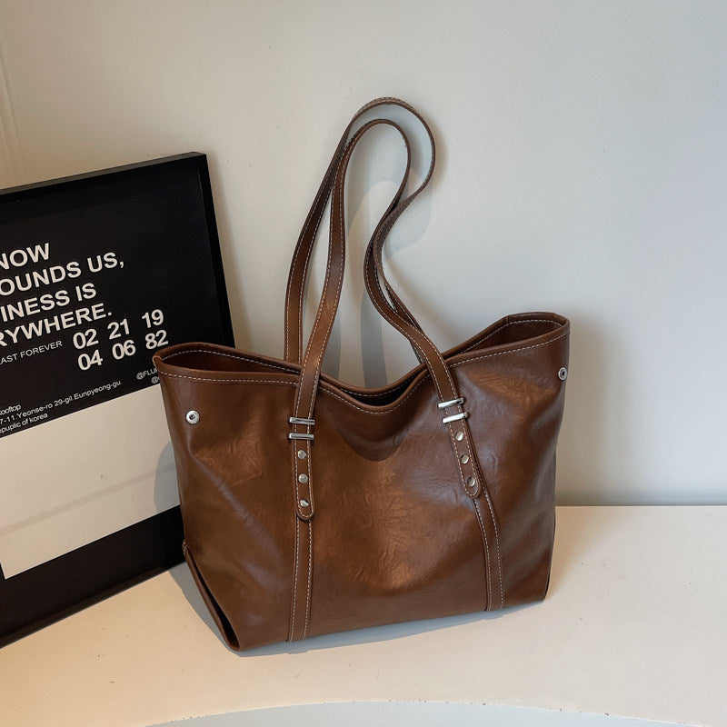 REINAREA Women's Relaxed Retro Tote Bag Large Capacity Commuter Shoulder Bag