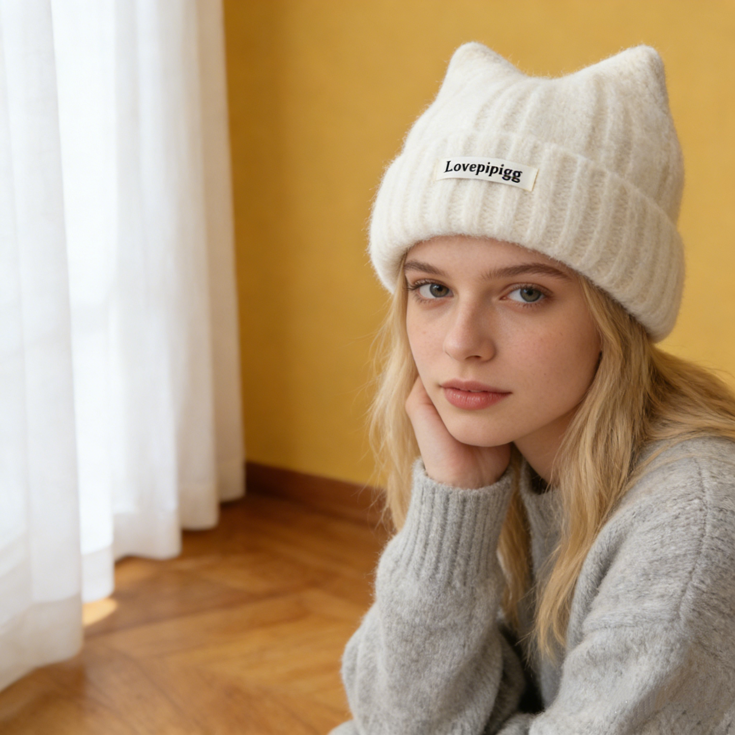 REINAREA Women's Cute Cat Ear Beanie Warm Knitted Winter Hat