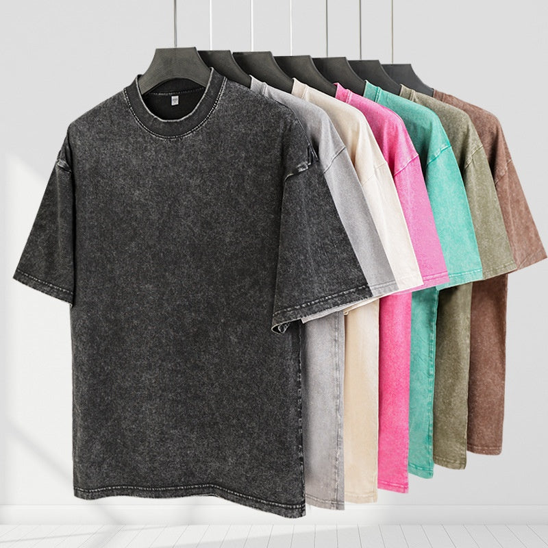 REINAREA Washed & Vintage Heavyweight 230g Cotton T-Shirt Loose Oversized Garment Washed Tee【096】