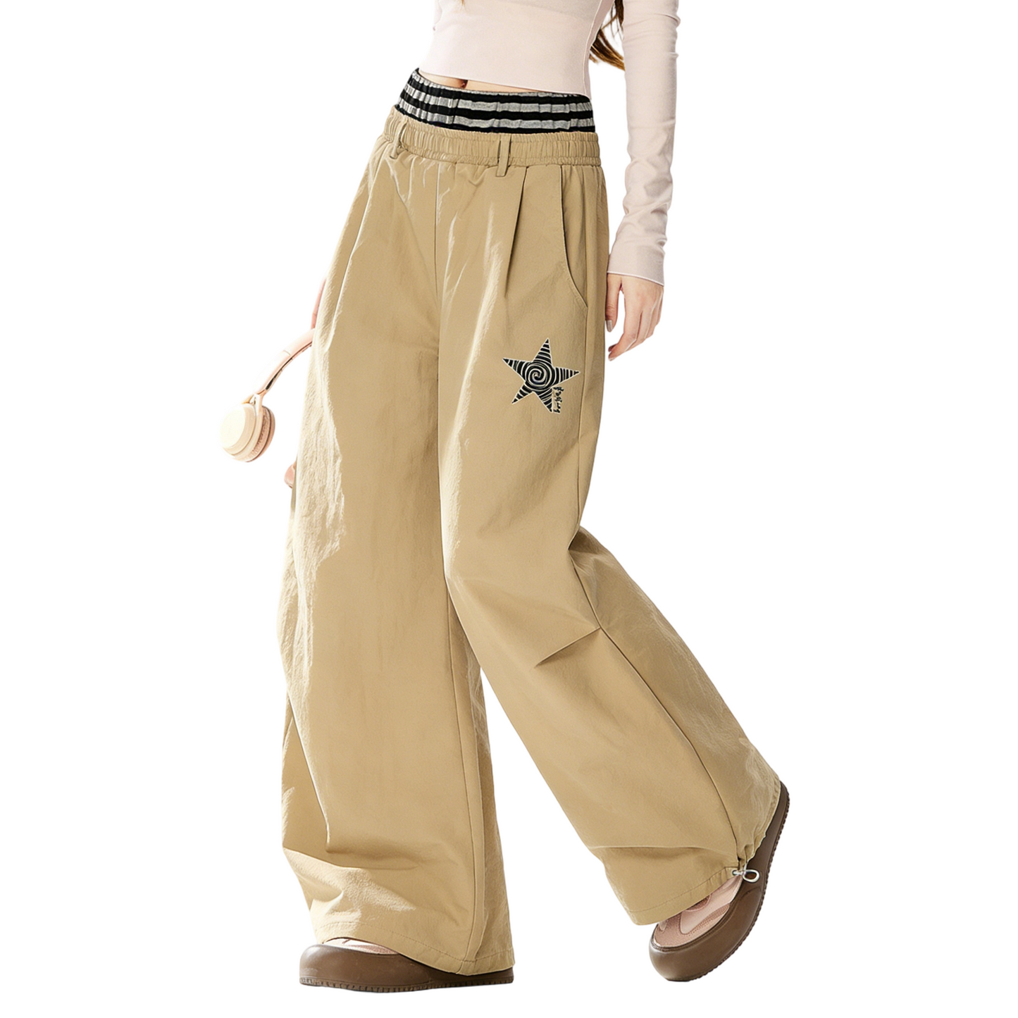 REINAREA New Spring Summer Curved Casual Trousers Women's Double Waistband Paratrooper Pants