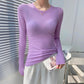 REINAREA Fluorescent Green Crew Neck Long Sleeve T-Shirt for Women UV Protection Sheer Layering Top【101】
