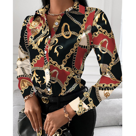 Chain Pattern Court Style Printed Shirt