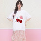 Women's Graphic Tee - Short Sleeve Cherry Bow Letter Print Round Neck T-Shirt - Summer Dopamine Top - Colorful & Playful Style