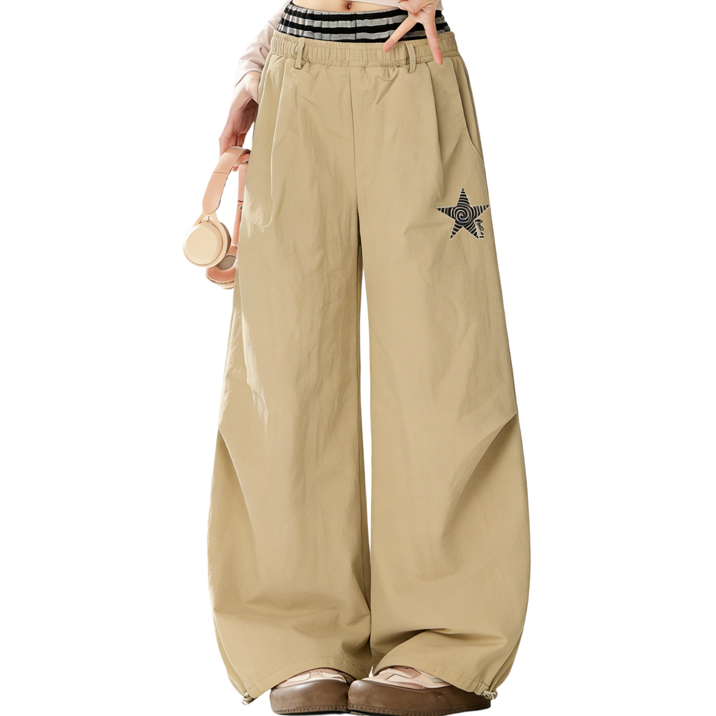 REINAREA New Spring Summer Curved Casual Trousers Women's Double Waistband Paratrooper Pants