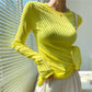 REINAREA Fluorescent Green Crew Neck Long Sleeve T-Shirt for Women UV Protection Sheer Layering Top【101】