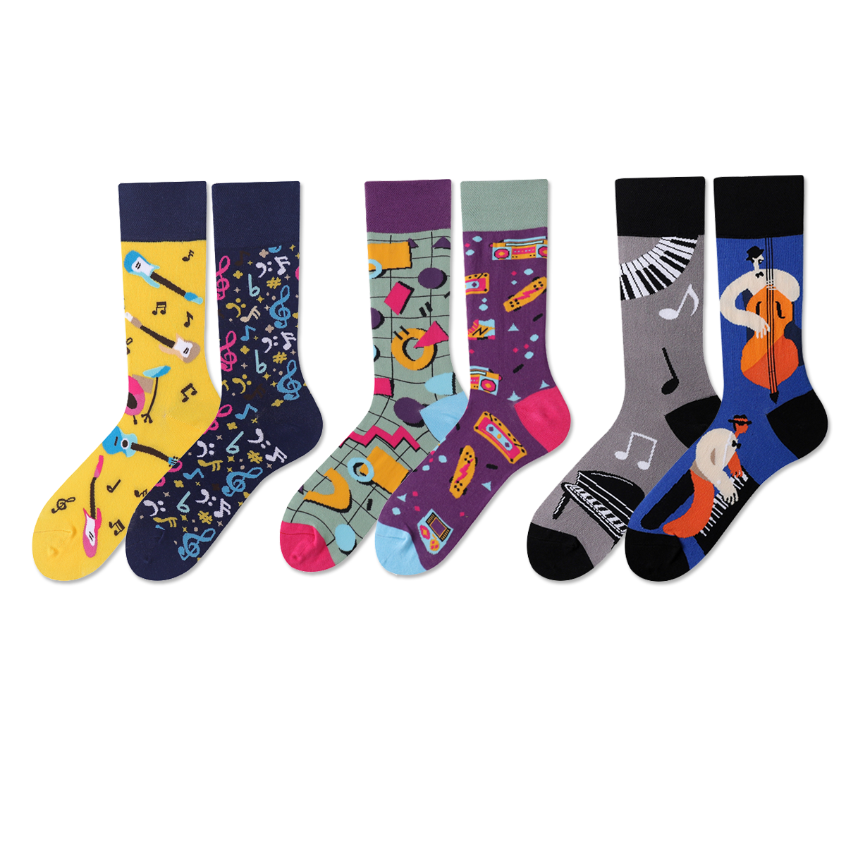 REINAREA Unisex AB Asymmetrical Mismatched Socks - Personalized Cartoon Design Mid-Calf Socks【065】