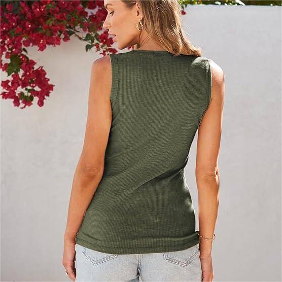 Women Summer Casual Ribbed Sleeveless Basic Cami Top