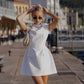High Waist Mini Dress for Women – Summer Short Sleeve Bodycon Club Party Dress - Sexy A-Line Fit and Flare Style