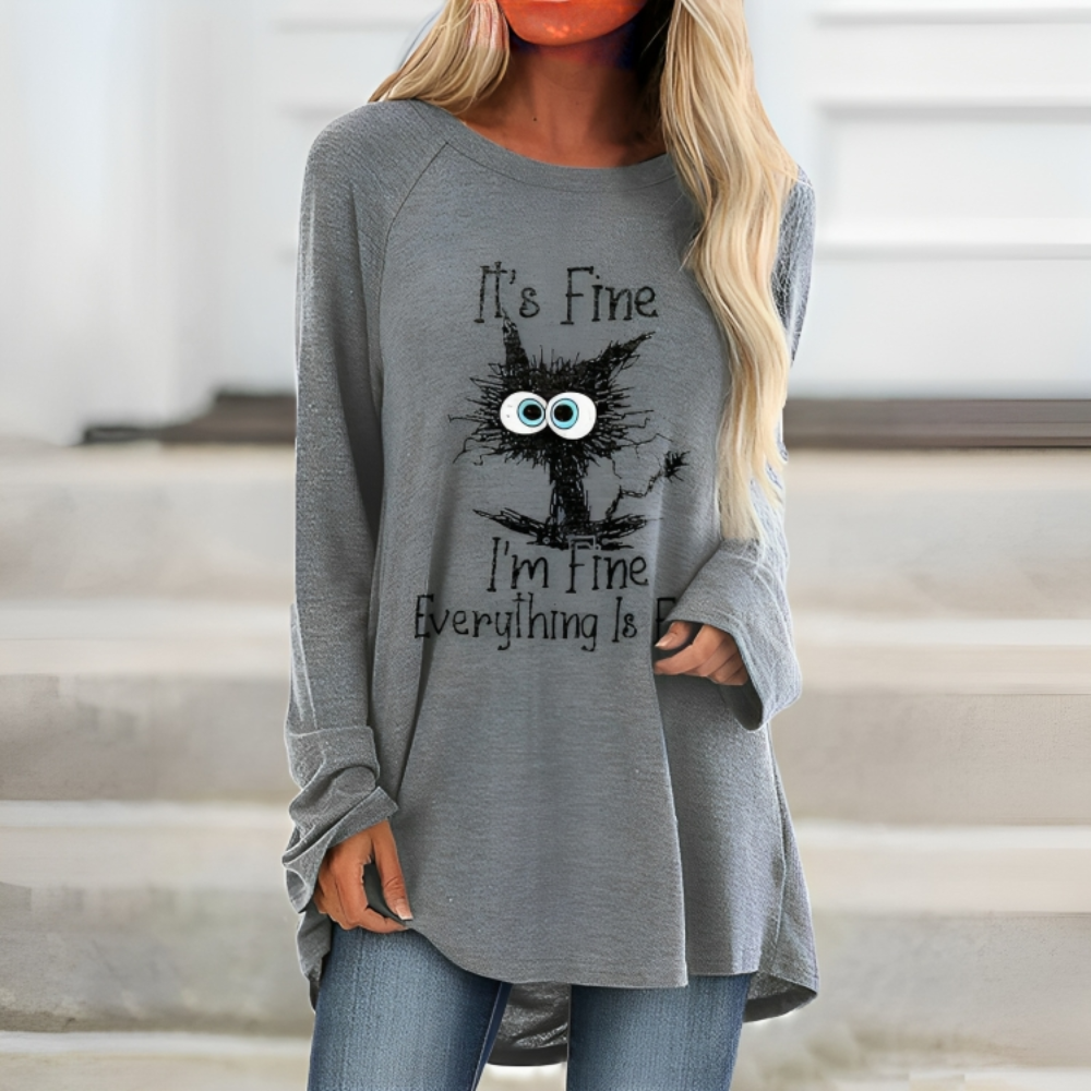 Long Sleeve Black Cat Print Sweatshirt