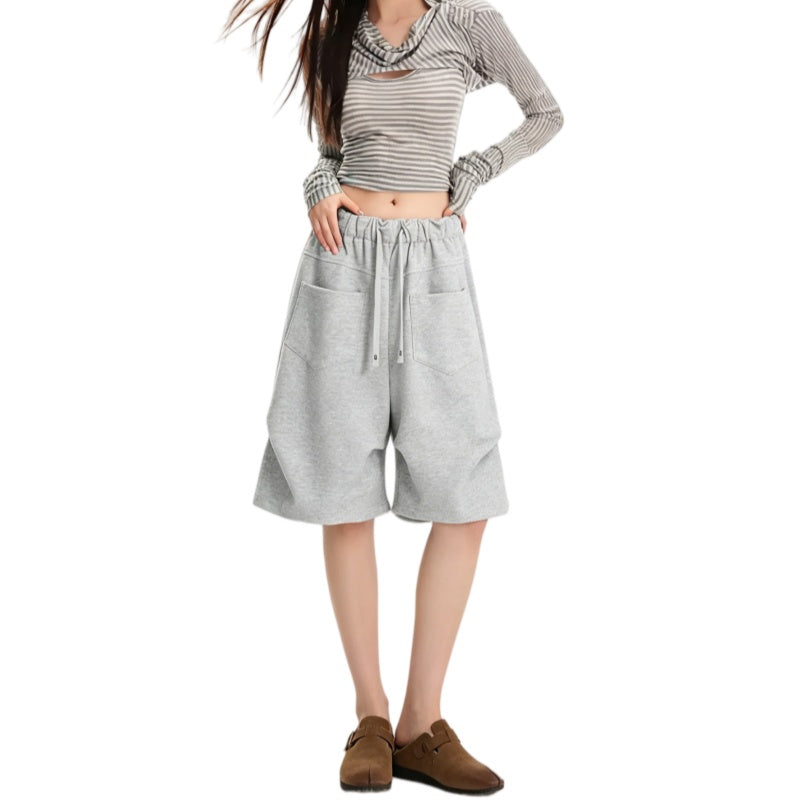 REINAREA | Oversized Baggy Sweat Shorts | Inside Out Irregular Pockets Knee Length Hip Hop Streetwear Shorts