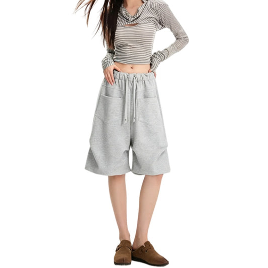 REINAREA | Oversized Baggy Sweat Shorts | Inside Out Irregular Pockets Knee Length Hip Hop Streetwear Shorts
