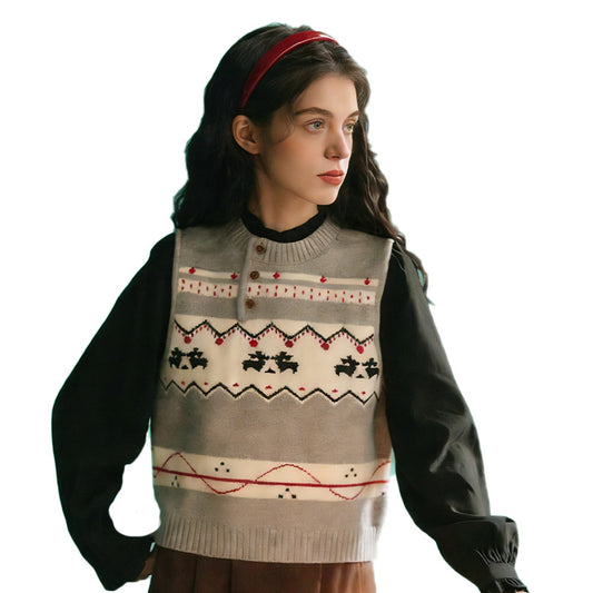 REINAREA The "Academia" Fair Isle Knit Vest - Vintage Jacquard Series