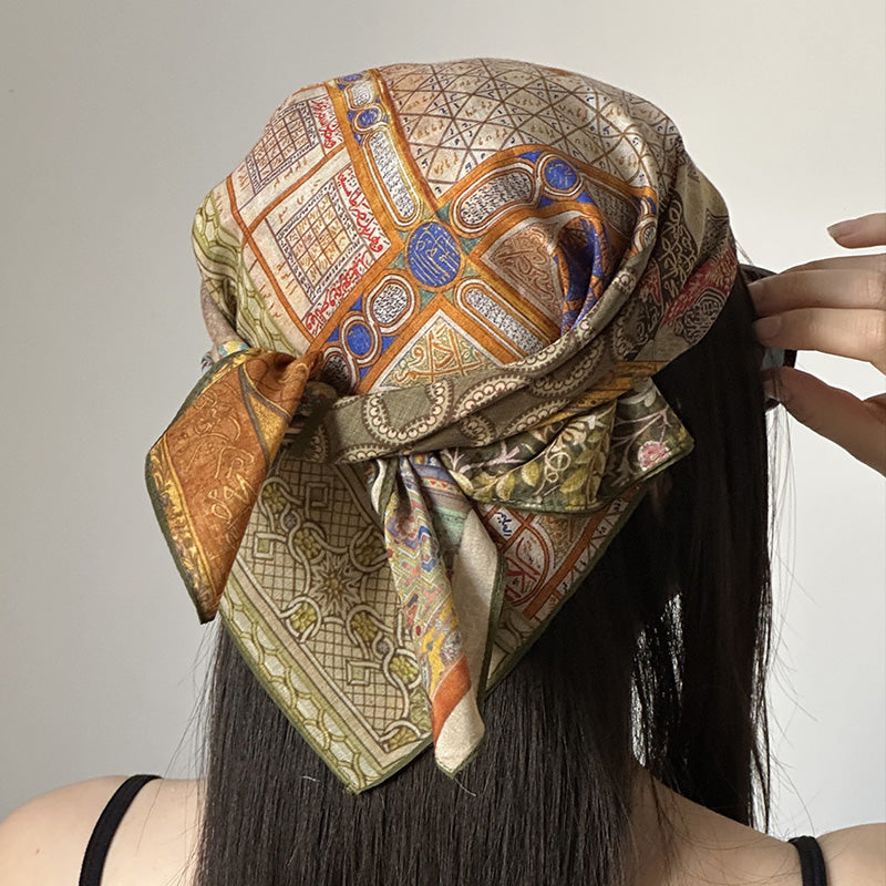 REINAREA Women’s Silk-Cotton Small Square Scarf Stylish & Elegant Decorative Headwrap, Hair Scarf & Neck Scarf【056】
