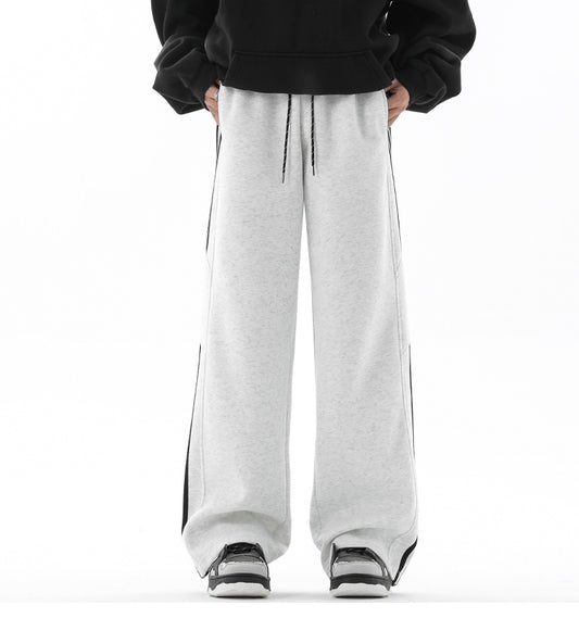 REINAREA Men’s Striped Straight-Leg Sweatpants - Loose Athletic Casual Pants(Black,Gray)