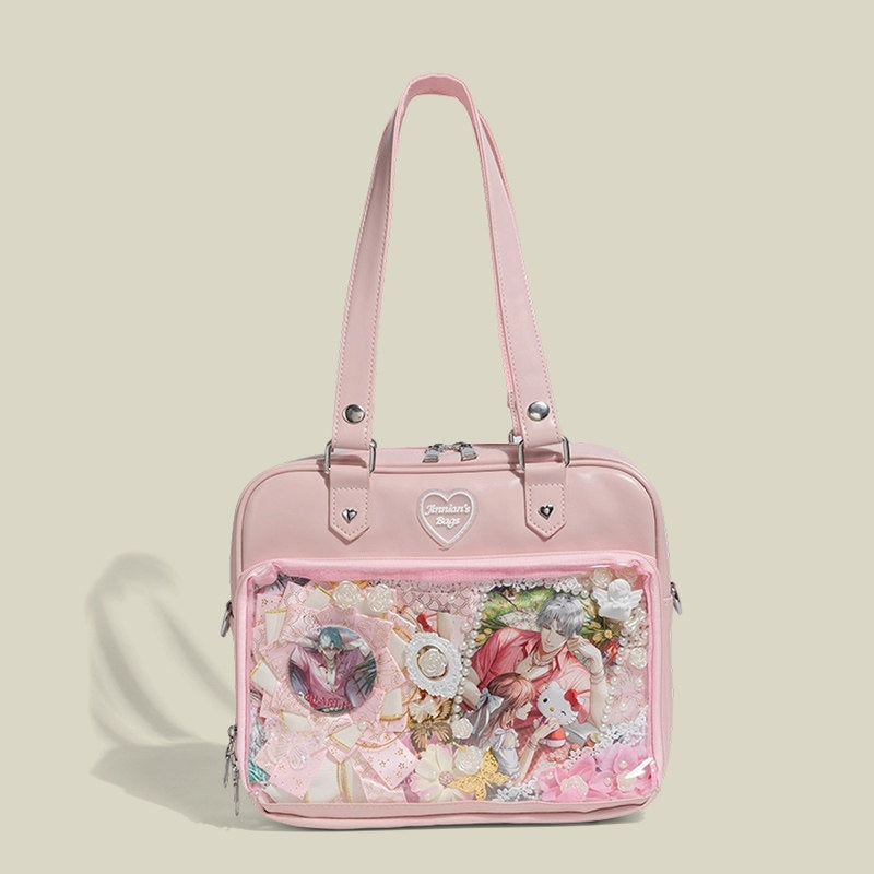 REINAREA Cute Cream-Colored Ita Bag for Women Large Capacity Commuter Bag with Shoulder, Hand & Crossbody Straps【088】