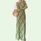 REINAREA New Spring Summer Women Retro Argyle Print Long Slim Fit Dress