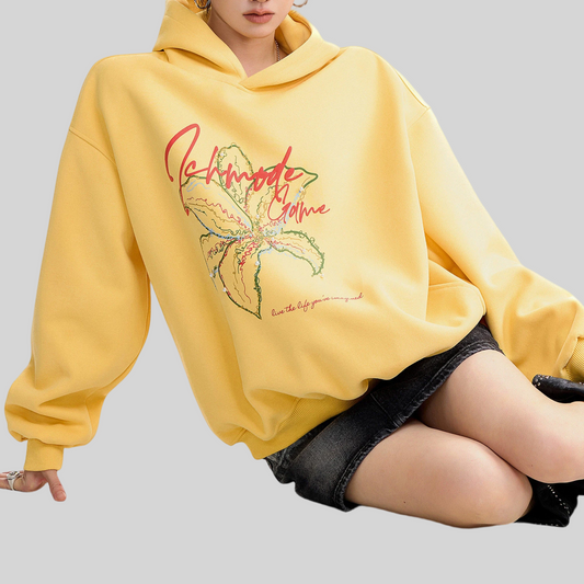 REINAREA New Spring Summer Women's Yellow Hoodie Loose Pullover Top