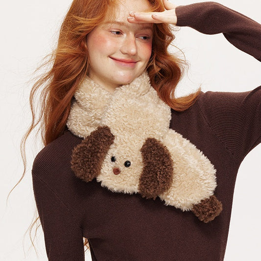 REINAREA Women's Cute Puppy Plush Scarf Cozy Winter Warm Neck Warmer