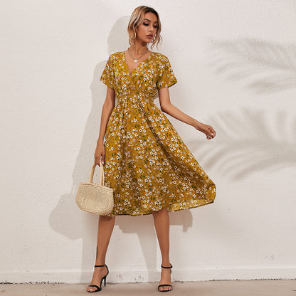 Summer Small Floral Print Short Sleeve Dresses