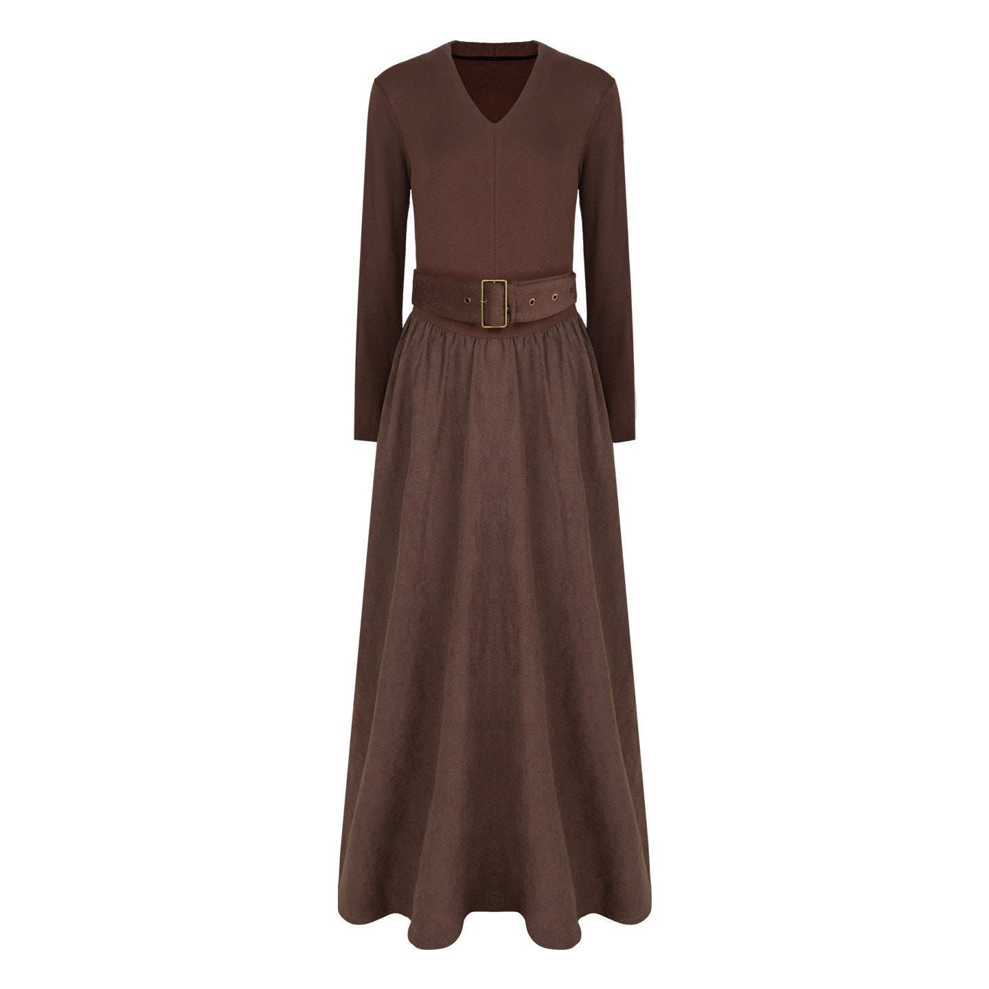 REINAREA Plus Size Fake Two-Piece Dress - V-Neck Long Sleeve Figure-Flattering Dres【109】