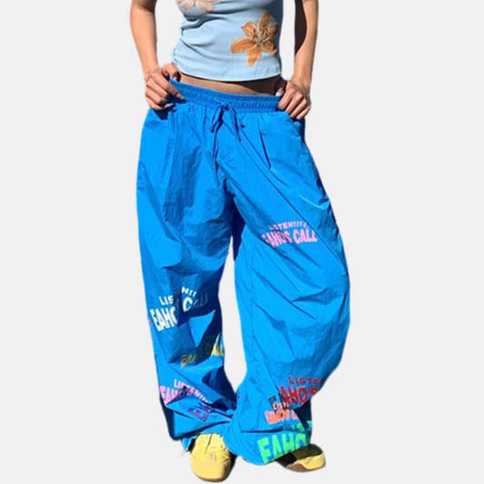 REINAREA New Spring Summer Letter Print Drawstring Pants Unisex Loose Casual Parachute Pants