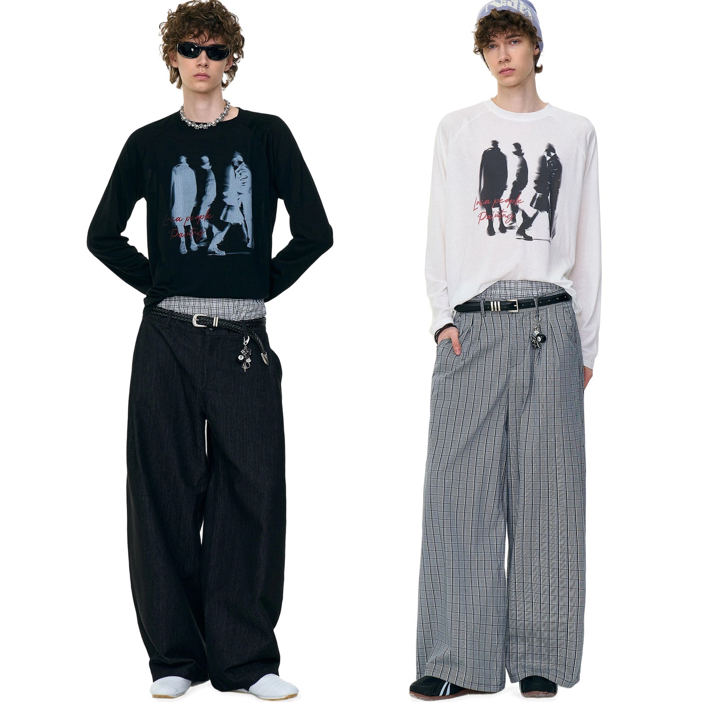 REINAREA Couple’s Street Phantom Printed Long-Sleeve T-Shirts - Unisex Loose Lightweight Tops