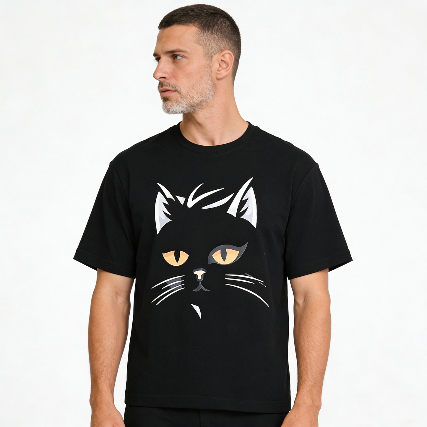 REINAREA Couples' Cat-Print Loose Cotton Short-Sleeve T-Shirt for Men & Women