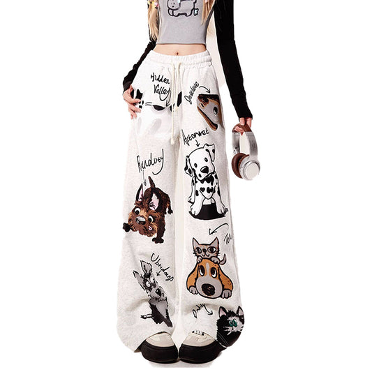REINAREA New Spring Summer Cartoon Print Pants Loose Straight Casual Sports Trousers