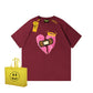 REINAREA Unisex Heart Print Short-Sleeve T-Shirt - Street Trendy Loose-Fit 100% Cotton Couple Top【074】