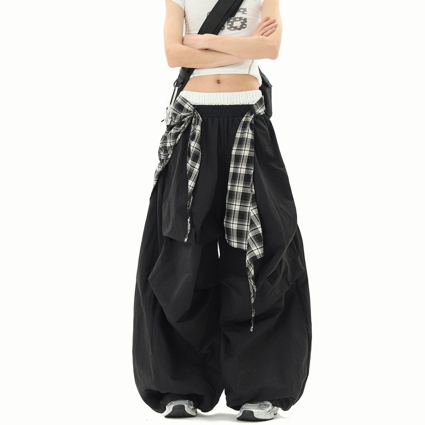 REINAREA New Spring Summer Women's Hip-Hop Layered Street Dance Loose Wide-Leg Paratrooper Pants