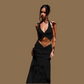 REINAREA Women Vacation Style Knot Halter Tie Top & V‑Shape Long Skirt 2 Piece Set