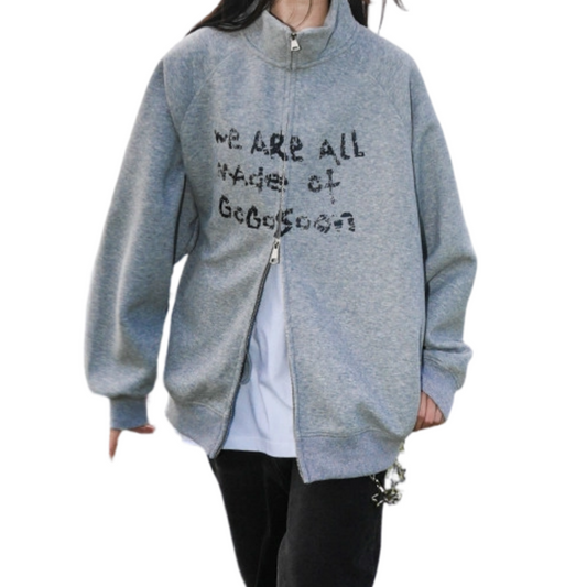 REINAREA New Spring Summer Couples' Stand Collar Zip-up Hoodless Sweatshirt Jacket