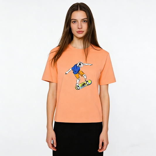REINAREA Women’s Graffiti Skater Boy Print T-Shirt - Cotton Summer Short-Sleeve Top