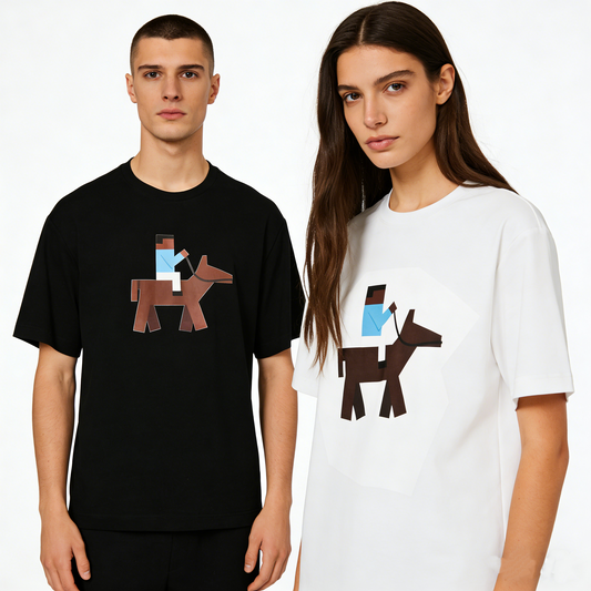 REINAREA Unisex Couples' Loose-Fit Cotton Printed Short-Sleeve T-Shirt