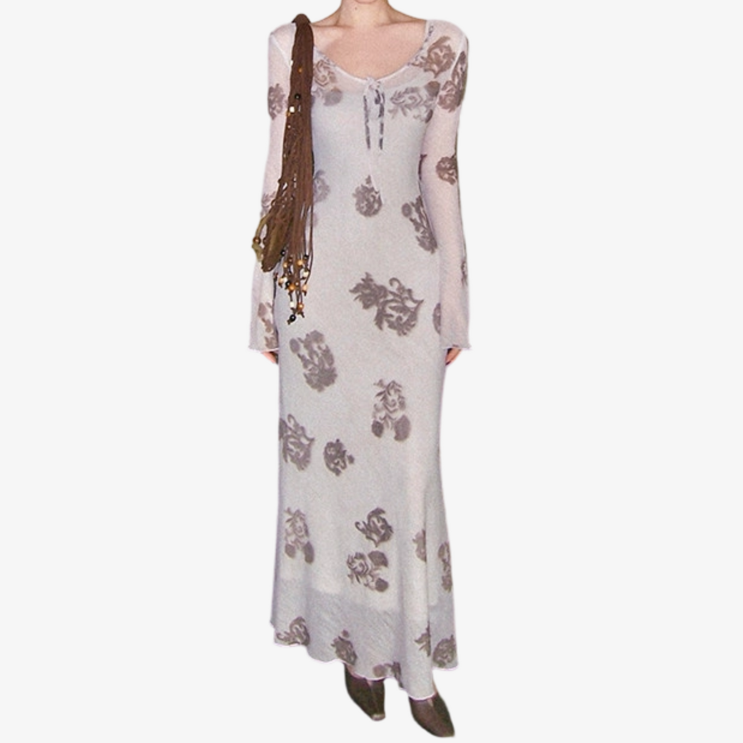 REINAREA New Spring Summer Retro Long Linen Mesh Print 2-Piece Dress