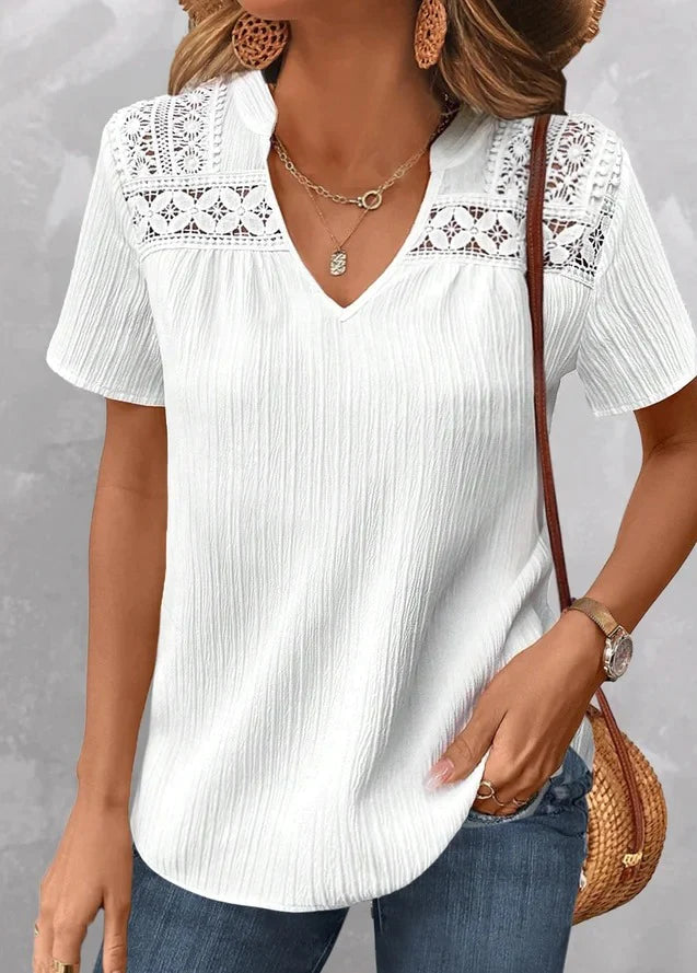 Comfy Plain V-Neck Short Sleeve Top