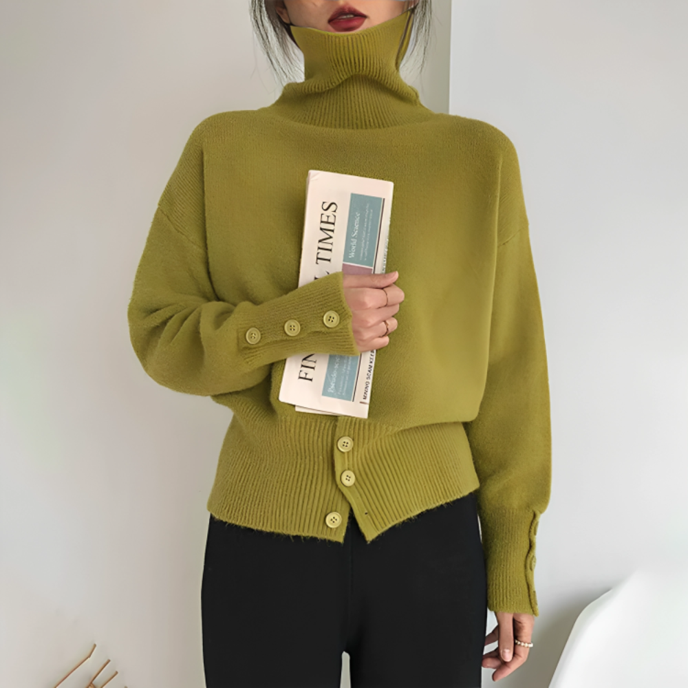 Sage Plain High Neck Sweater