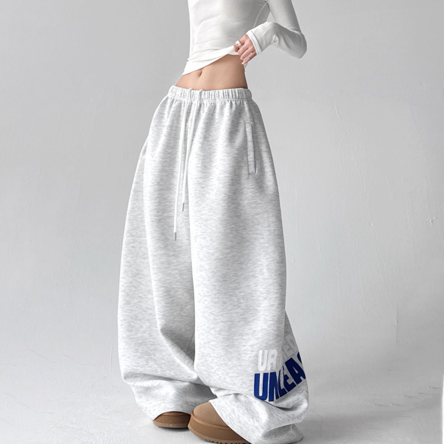 REINAREA Athleisure Elastic-Waist Drawstring Sweatpants - Loose Wide-Leg Casual Printed Trousers
