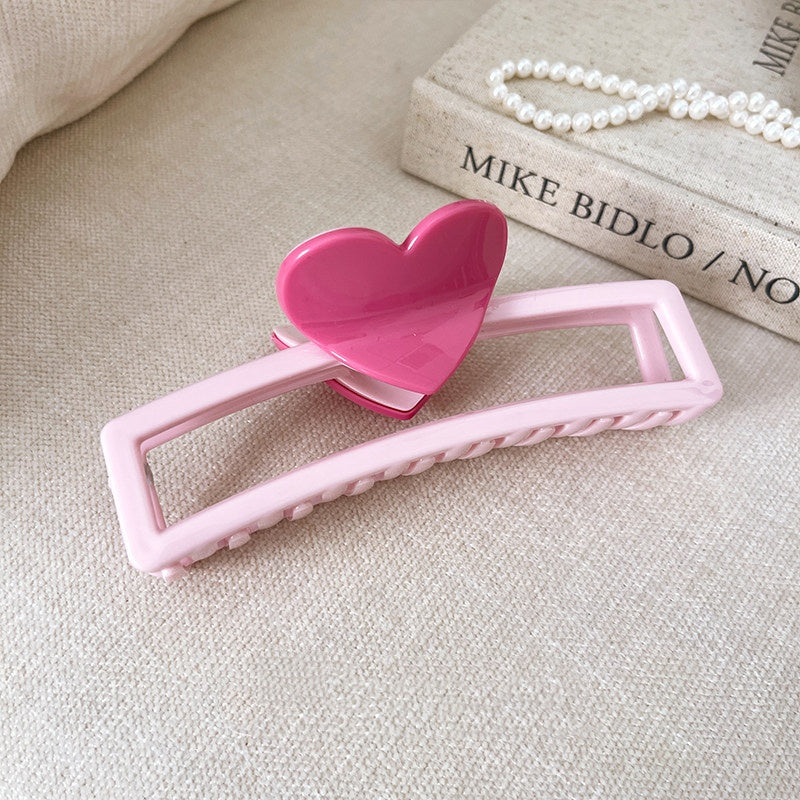 REINAREA Pink Heart Claw Clip for Women Strong Hold Jaw Clip for Back-of-Head Bun Styling【102】
