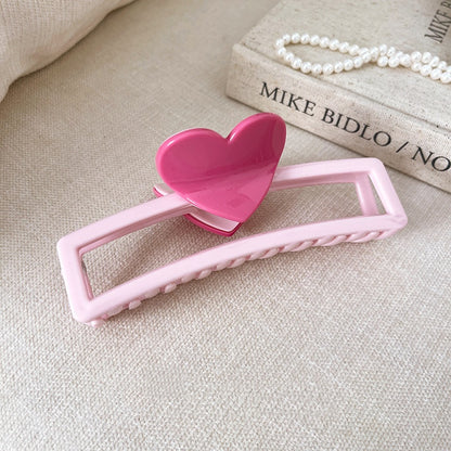 REINAREA Pink Heart Claw Clip for Women Strong Hold Jaw Clip for Back-of-Head Bun Styling【102】