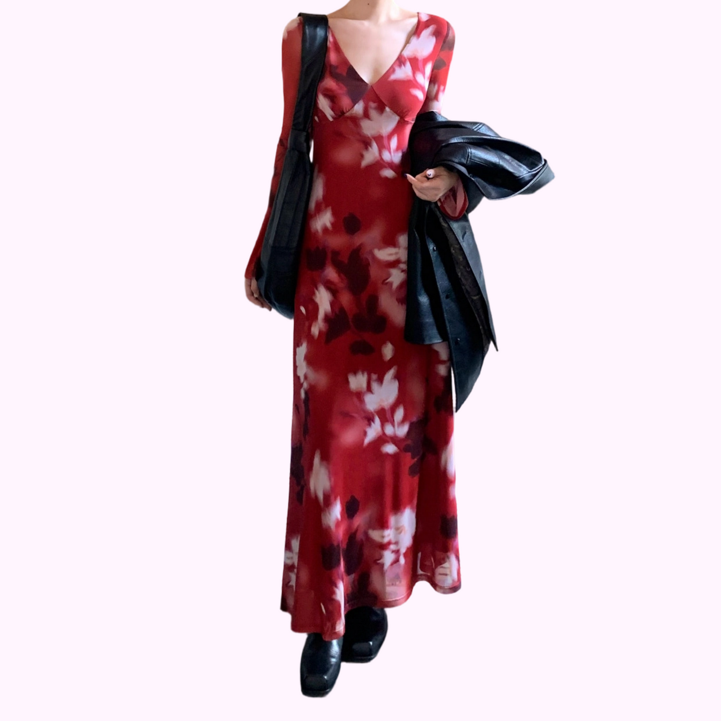 REINAREA New Spring Summer Women Retro Print V-Neck Long Dress