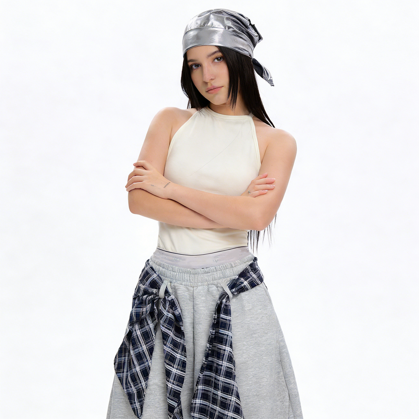 REINAREA Women's American Retro Plaid Sweatpants Loose Wide-Leg Curved Pants【112】