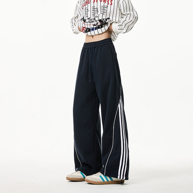 REINAREA Unisex Side-Striped Sweatpants - Loose Paneled Straight-Leg Wide-Leg Athletic Pants
