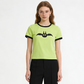 REINAREA Cute Bat Pattern Ringer T-Shirt Black & Neon Green Short Sleeve Crew Neck Tee Unisex