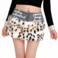 REINAREA Leopard Print Fuzzy Patchwork Skirt for Women Low-Waisted A-Line Bodycon Mini Skirt【093】