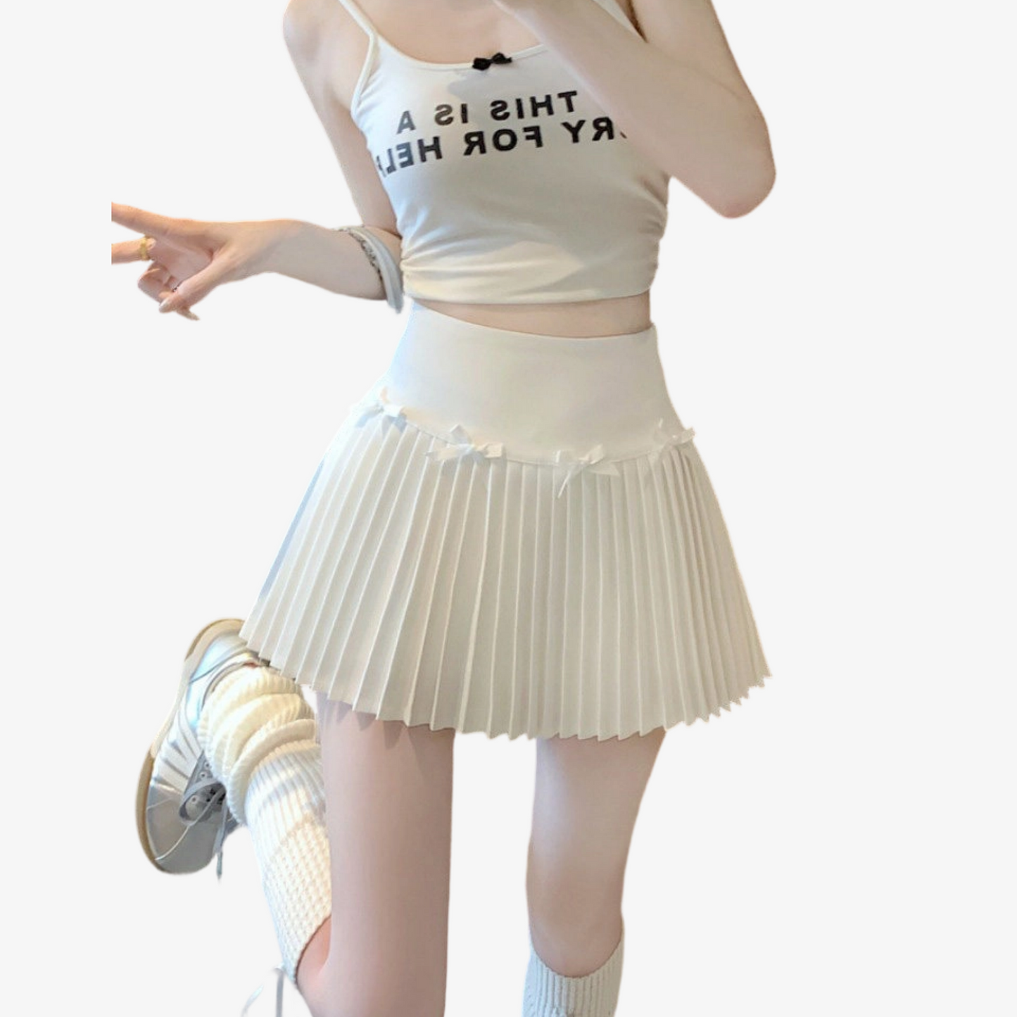 REINAREA New Spring & Summer Women High Waist A-Line Pleated Mini Skirt