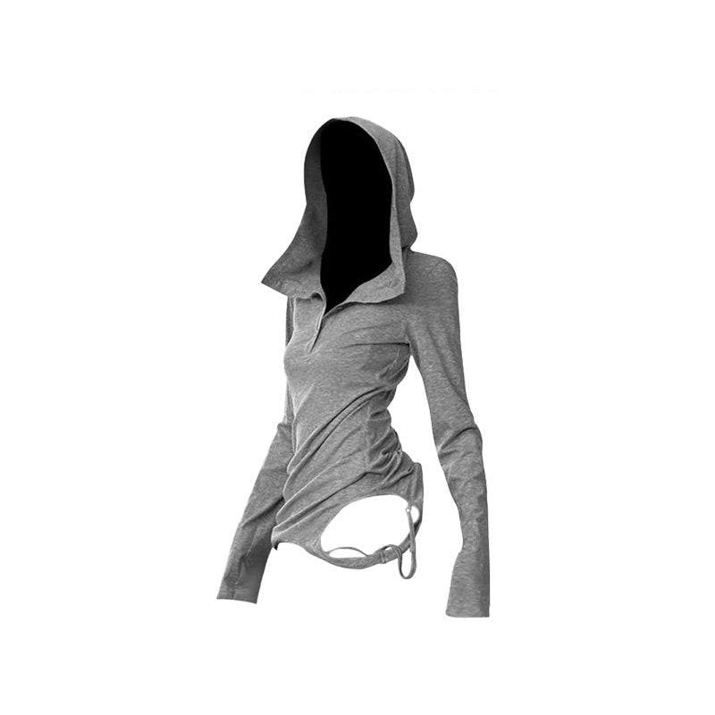 REINAREA American Y2K Style White Hooded Layering Top Women’s Long Sleeve T-Shirt【107】