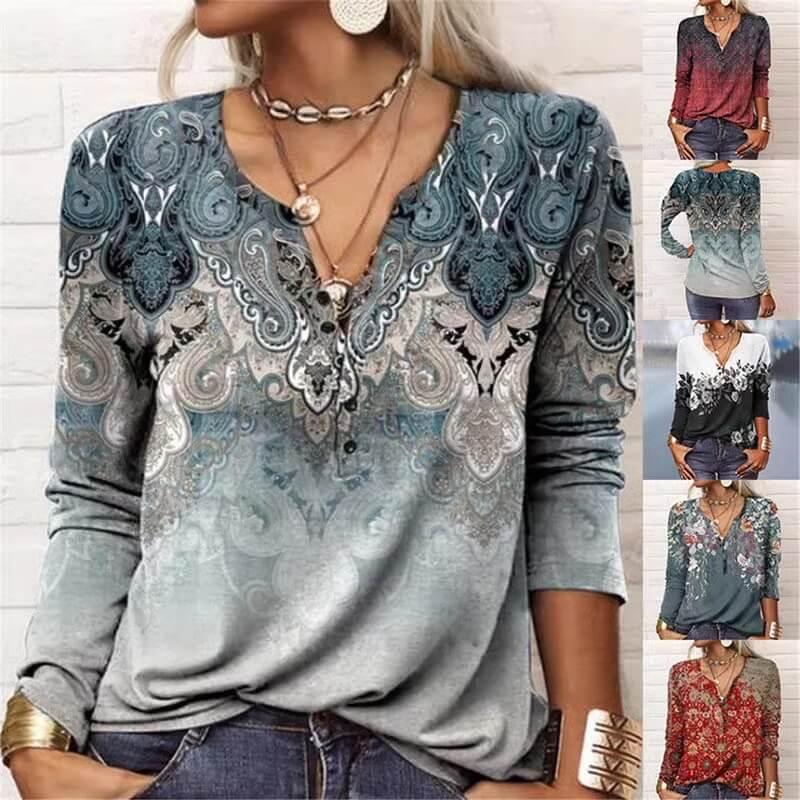 Fashion Ethnic Print Long Sleeve T-Shirt