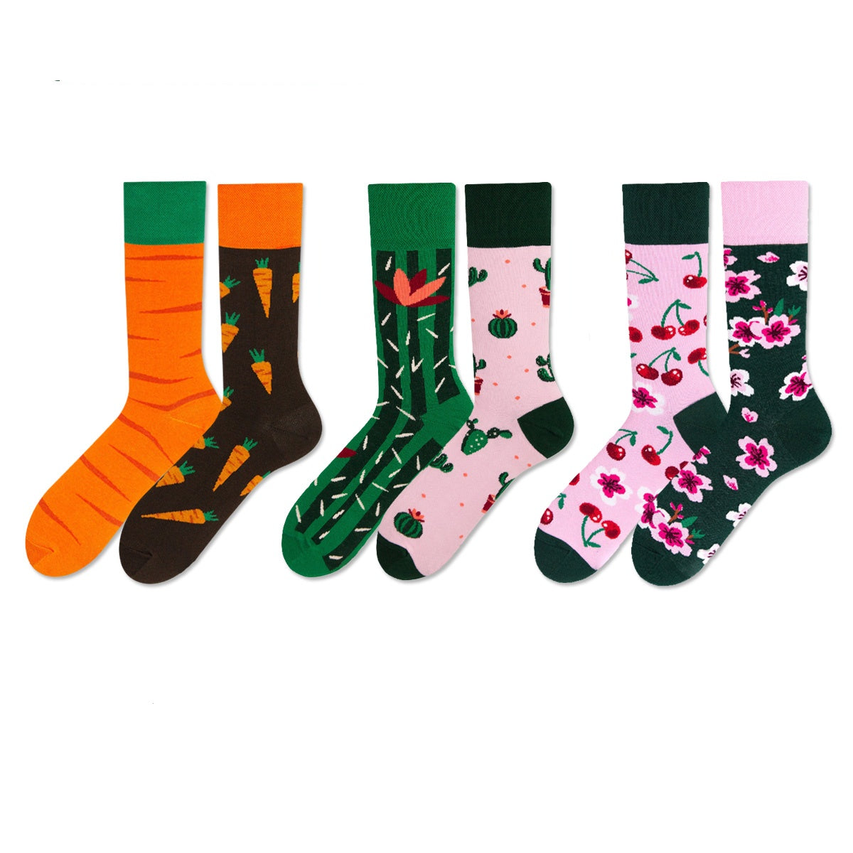 REINAREA Unisex AB Asymmetrical Mismatched Socks - Personalized Cartoon Design Mid-Calf Socks【065】